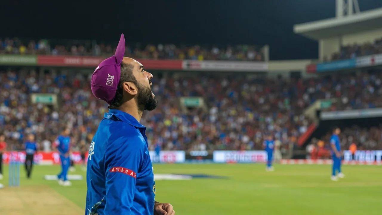 Evening Wankhede Stadium with Mumbai Indians and Lucknow Super Giants players on the field under lights