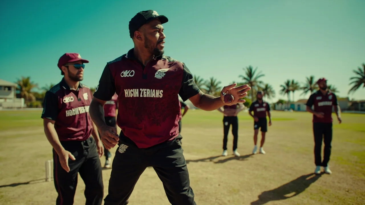 Spinner bowling during middle overs of a West Indies ODI match
